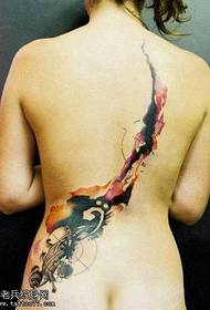 Back ink painting compass tattoo pattern