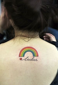 girls behind the simple and generous small rainbow tattoo