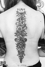back plant big flower tattoo pattern