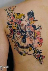 back flower skull tattoo pattern