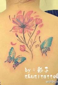 patrón de tatuaxe de flor de mariposa azul en po de tenrura