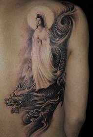 Tillbaka Guanyin ridning dragon tatuering mönster