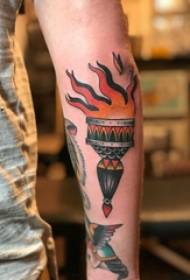 Tattoo pattern of fire boy with colored torch tattoo picture