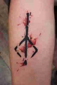 Grunge tattoo picture painted on the arm of the boy
