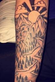 Tattoo scenery, boy's arm, landscape tattoo pattern