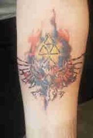 Arm tattoo material, male hand, colored triangles and symbol tattoo pictures