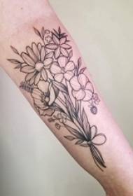 Minimalist line tattoo male hand on black flower tattoo picture