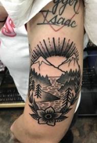 Hill peak tattoo girl arm on hill peak tattoo landscape pattern
