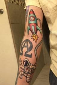 Arm tattoo material, male arm, rocket and astronaut tattoo picture