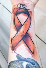 Color splash ink tattoo boy arm on colored ribbon tattoo picture