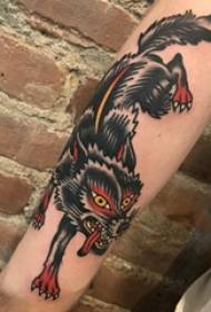 Arm tattooed picture of a ferocious wolf tattoo on a boy's arm