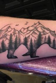 Arm tatuointi materiaali, uros käsivarsi, vuori ja karhu tatuointi kuvia
