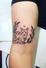 Little animal tattoo girl's arm on plant and cat tattoo picture