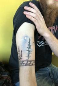 Landscape tattoo boy painting tree and moon tattoo picture on arm