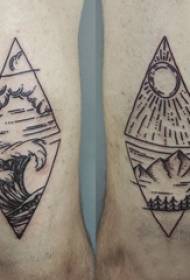 Arm tattoo material, male arm, triangle and landscape tattoo pictures