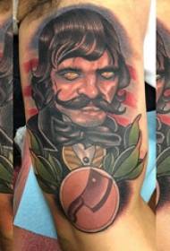 Simbolinis portreto tatuiruotės berniuko personažas ant spalvoto asmens portreto tatuiruotės paveikslėlio