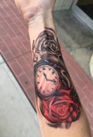 Arm tattoo material, male arm, rose and clock tattoo picture