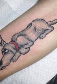 Tatuaje de dibujos animados escolar con cachorro de color en la imagen del tatuaje