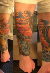 Arm tattoo material, male balloon, hot air balloon and landscape tattoo picture