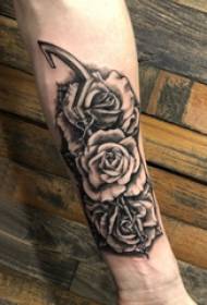 Rose tattoo illustration girl's arm on black gray rose tattoo picture