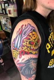 skull tattoo, boy's arm, colored skull tattoo picture