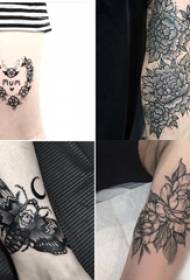 Tattoo vzor dievča rameno dievča dievča rameno na čierne sivé kvety tetovanie obrázok