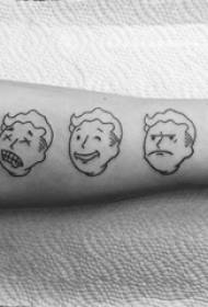 Minimalistisk linje tatovering mannlig karakter på svart tegneserie karakter tatoveringsbilde