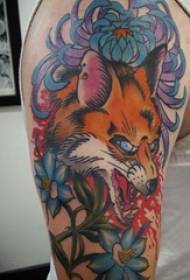 Arm tattoo picture boy big arm on flower and fox tattoo picture