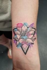 Literary flower tattoo male student arm on color gradient tattoo flower tattoo picture