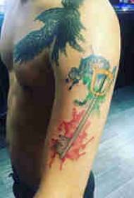 Key tattoo pattern, boy's arm, painted key tattoo picture