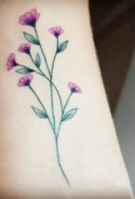 Gadis tato tanaman segar kecil dicat gambar tato bunga di lengan