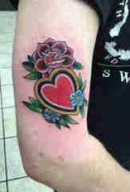 Arm tattoo material, male arm, flower and heart tattoo picture
