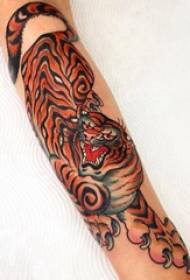 Arm tattooed girl colored tiger tattoo picture on girl arm