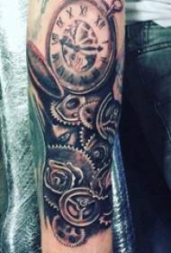 Tattoo timepiece boy's arm on mechanical gear tattoo clock picture