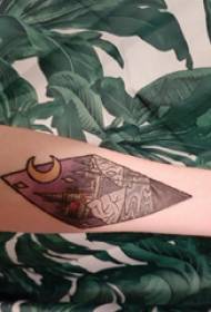 Geometric elements tattoos boys arms on rhombus and landscape tattoo pictures