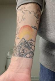 Arm tattoo material, male arm, sun and mountain tattoo pictures
