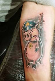 Baile animal tattoo male student's arm on colored pig tattoo picture