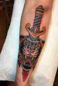 Arm tattoo material, male arm, tiger and dagger tattoo picture