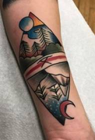 Landscape tattoo boy's arm on landscape and geometric tattoo picture