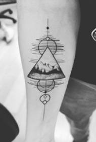 Triangle tattoo illustration male student arm on triangle and landscape tattoo picture