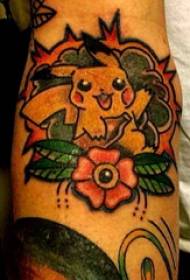 Pikachu tattoo illustration male student arms on flower and pikachu tattoo picture