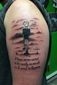 Comic tattoo, cartoon man, tattoo on the arm