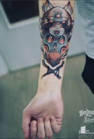Arm tattoo material, male arm, wolf head and skull tattoo picture