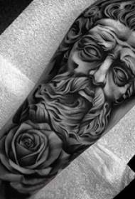 Arm tattoo material, male arm, rose and character tattoo picture