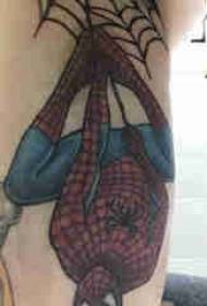 Materiali i tatuazhit krah krahu i djalit në rrjetin e merimangës dhe fotografia e tatuazhit nga njeriu merimangë