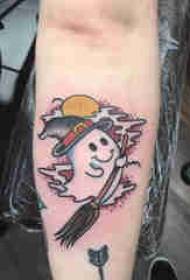 Arm tattoo material, colored ghost tattoo picture on boy's arm
