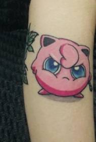 ရောင်စုံ Pokemon တက်တူးရုပ်ပုံပေါ်တွင် Tattoo ကာတွန်းမိန်းကလေး၏လက်မောင်း