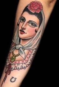 Girl character tattoo pattern girl character with colored character tattoo picture
