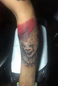 Clown tattoo, male hand, colored clown tattoo picture