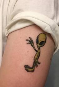Arm tattoo material, colored alien tattoo picture on boy's arm